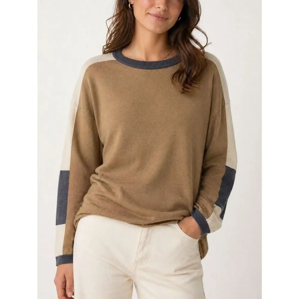 Planet by Lauren G One Size Colorblock Pima Cotton Modal Sweater
